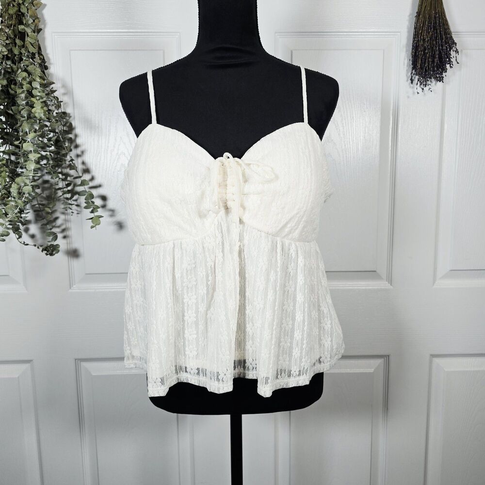 No Boundaries White Lace Cropped Padded Lined Camisole XXL 20 Sexy Coquette